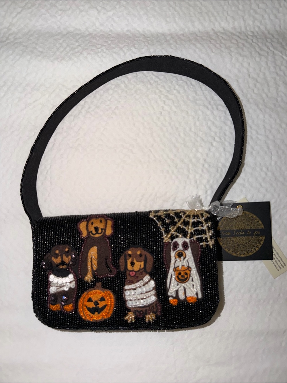From India to You Beaded Dachshund Halloween Shoulder Purse Bag